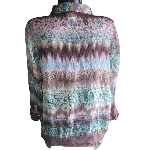 Bill Blass Jeanswear Multi Colored Semi Sheer Blouse 2X - Picture 6 of 7